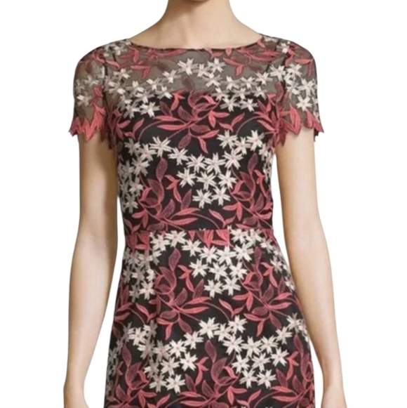 Aidan Mattox Floral Embroidered Lace Column Dress Long Gown Pink Black Size 4 - Picture 2 of 11